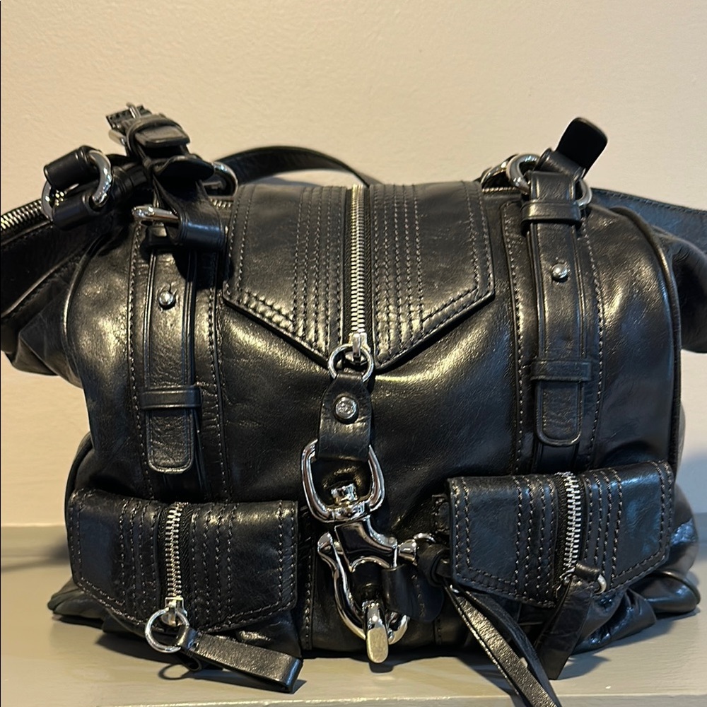 Francisco Biasia Leather Satchel with Silver Hardware